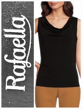 Rafaella Shell Blouse Cowl Black Sleeveless Med stretch office business casual